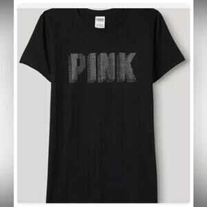 Victoria's Secret PINK Black Silver Shine Rhinestone Bling Tee Shirt